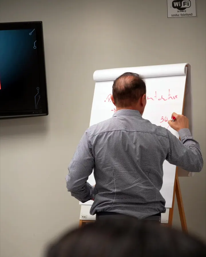 Docente explicando la planificación en el rotafolio